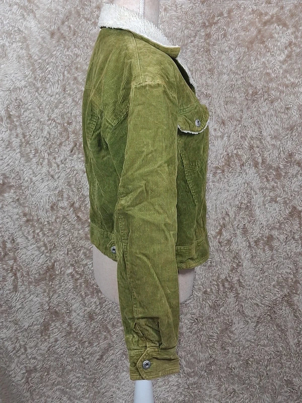 Veste Trafaluc Active velours côtelé vert kaki doublée écru taille M