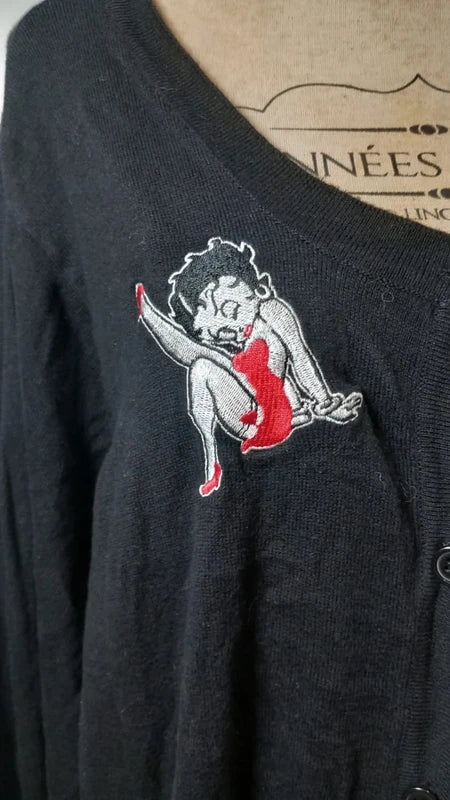 Gilet Noir Betty Boop - Broderies - T. 56/58 Oversize