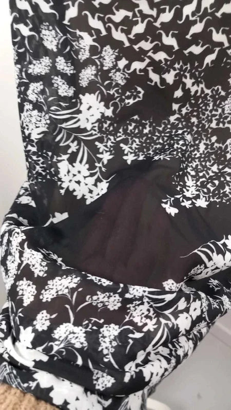 Tanais Two-Material Top - Size 42 - Black & White Floral Print - Flowy Cut