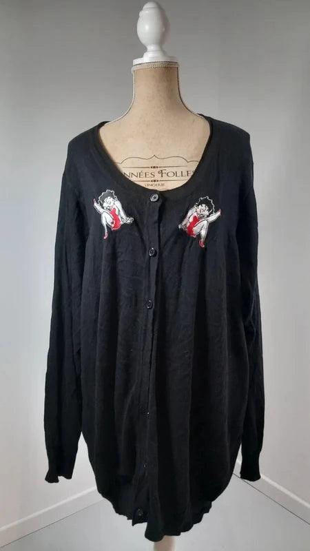 Gilet Noir Betty Boop - Broderies - T. 56/58 Oversize