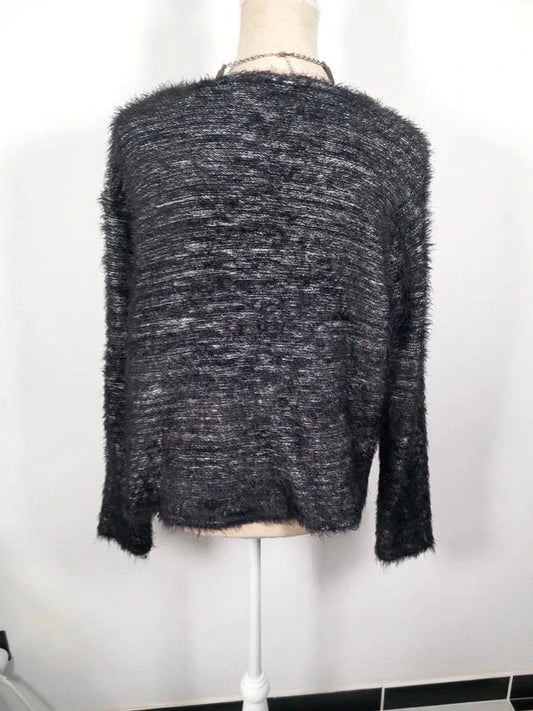 Gilet Tricot Noir & Gris Chiné Zamba – Taille 6 (52/54)