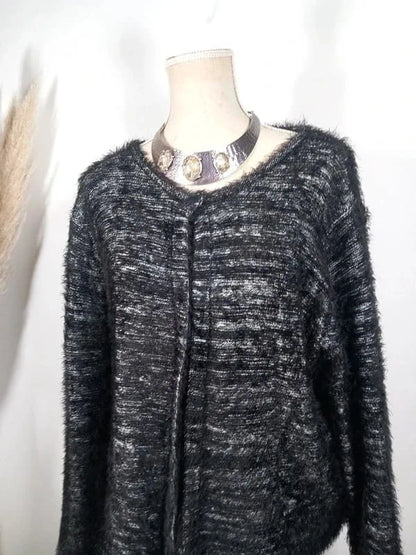 Gilet Tricot Noir & Gris Chiné Zamba – Taille 6 (52/54)