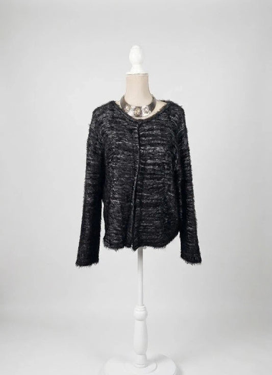 Gilet Tricot Noir & Gris Chiné Zamba – Taille 6 (52/54)