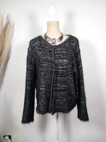 Gilet Tricot Noir & Gris Chiné Zamba – Taille 6 (52/54)