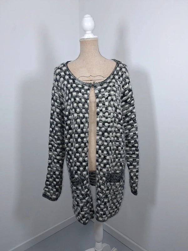 Gilet long duveteux noir et blanc MS Mode - Taille XXL