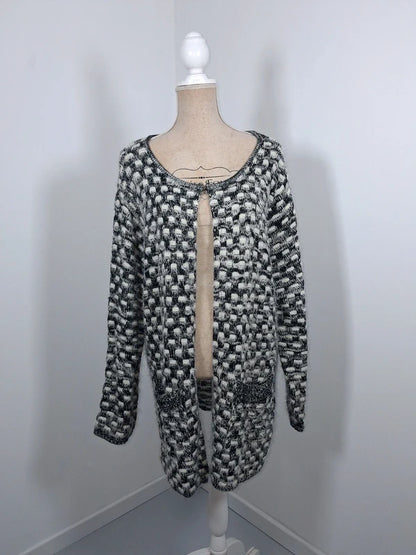 Gilet long duveteux noir et blanc MS Mode - Taille XXL