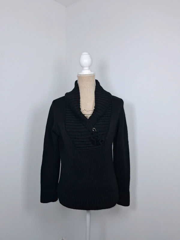 Pull asymétrique noir en laine mérinos Balina Collection - Taille S/M