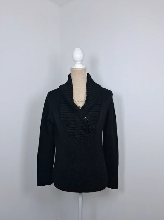 Pull asymétrique noir en laine mérinos Balina Collection - Taille S/M