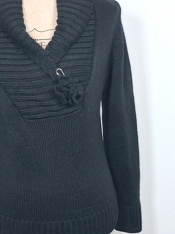 Pull asymétrique noir en laine mérinos Balina Collection - Taille S/M