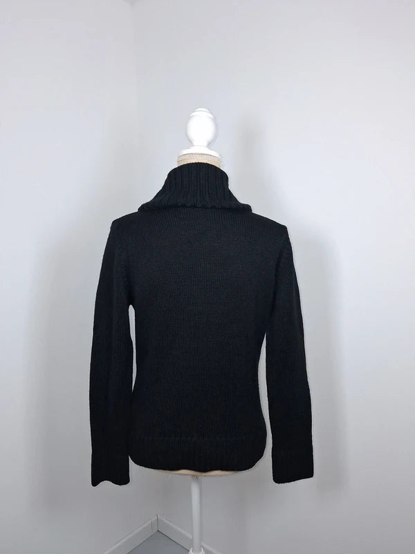 Pull asymétrique noir en laine mérinos Balina Collection - Taille S/M