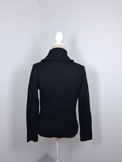 Pull asymétrique noir en laine mérinos Balina Collection - Taille S/M
