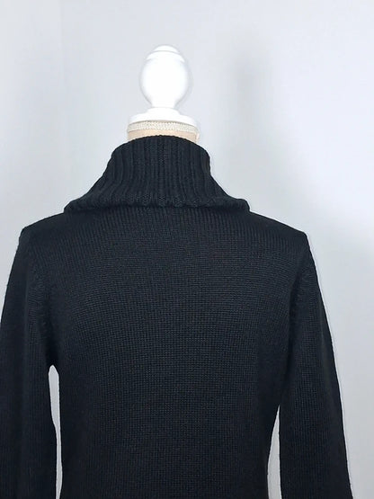 Pull asymétrique noir en laine mérinos Balina Collection - Taille S/M