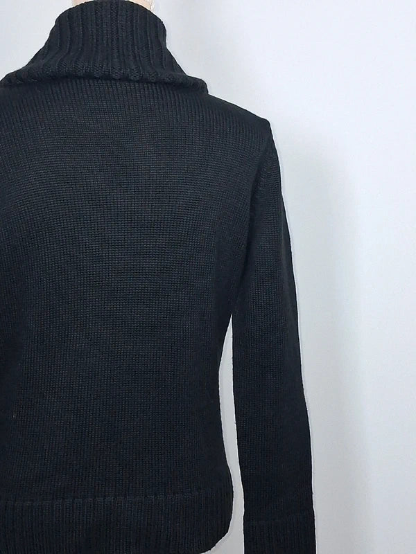 Pull asymétrique noir en laine mérinos Balina Collection - Taille S/M