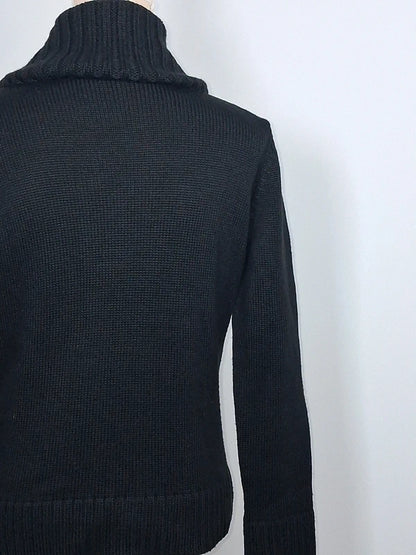 Pull asymétrique noir en laine mérinos Balina Collection - Taille S/M