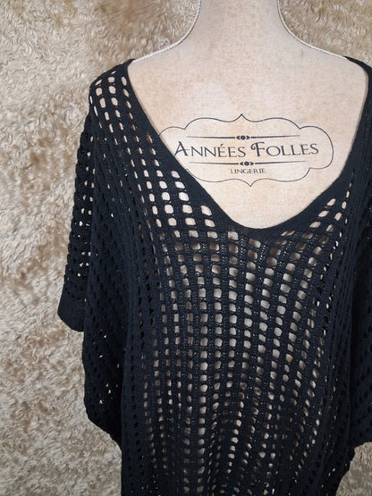 Pull tunique Yours Clothing noir ajouré oversize taille 54/56