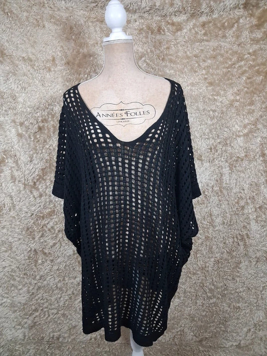 Pull tunique Yours Clothing noir ajouré oversize taille 54/56