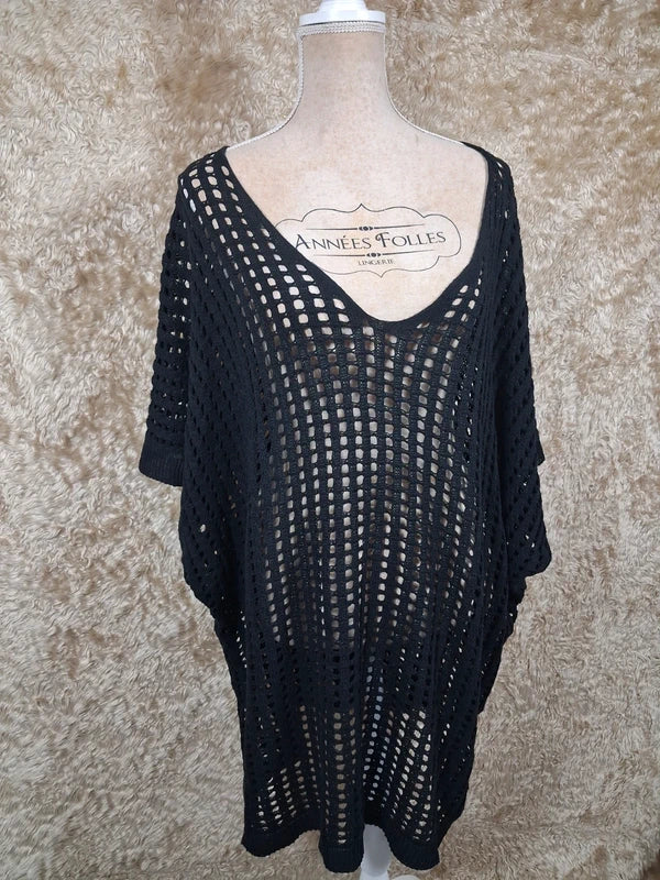 Pull tunique Yours Clothing noir ajouré oversize taille 54/56