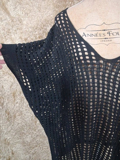 Pull tunique Yours Clothing noir ajouré oversize taille 54/56