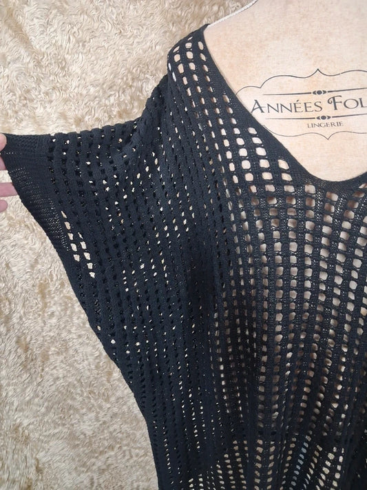 Pull tunique Yours Clothing noir ajouré oversize taille 54/56