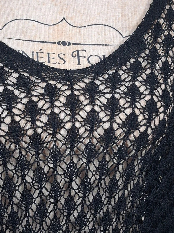 Pull tunique noir ajouré oversize très loose jusqu’au 56
