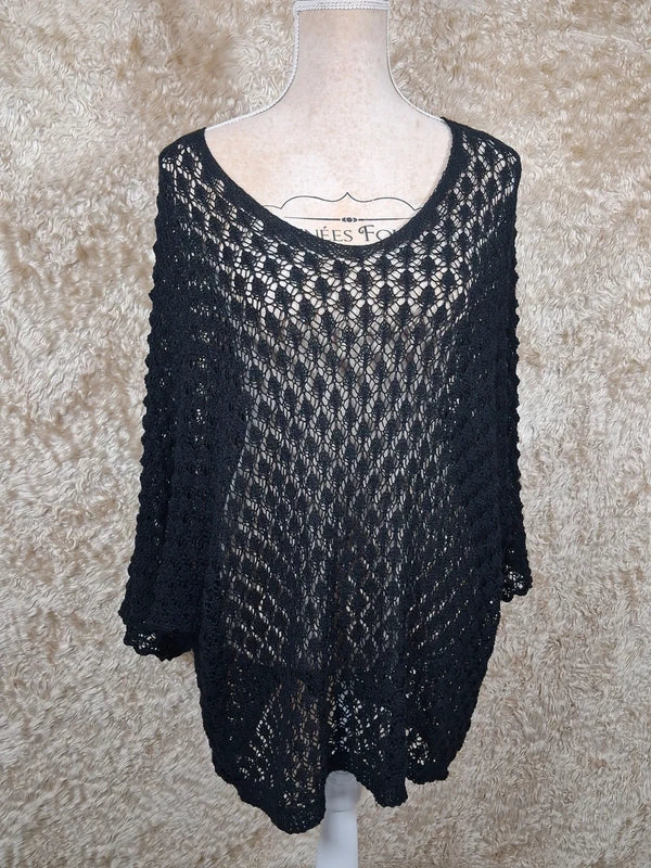 Pull tunique noir ajouré oversize très loose jusqu’au 56