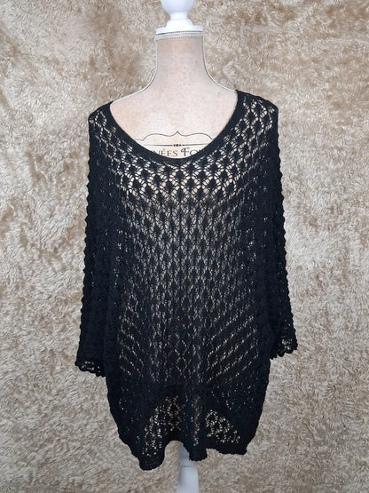Pull tunique noir ajouré oversize très loose jusqu’au 56