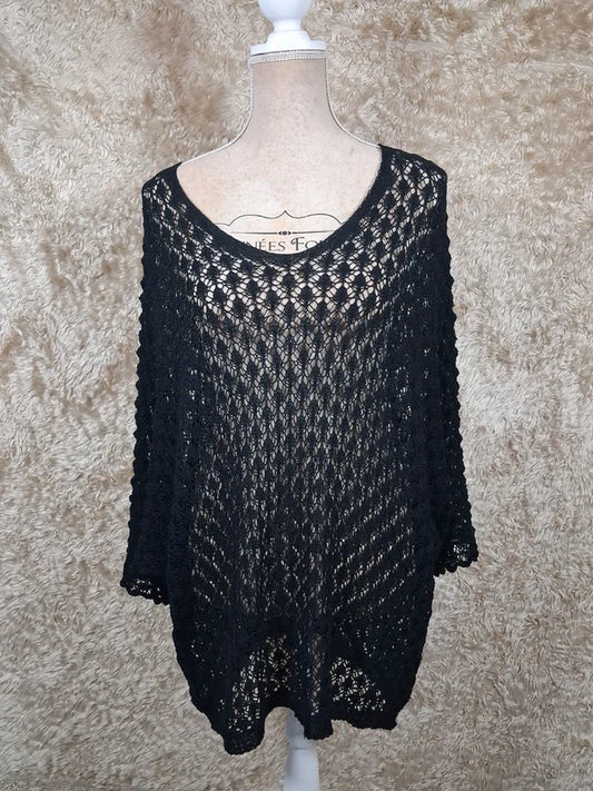 Pull tunique noir ajouré oversize très loose jusqu’au 56
