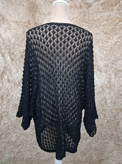 Pull tunique noir ajouré oversize très loose jusqu’au 56
