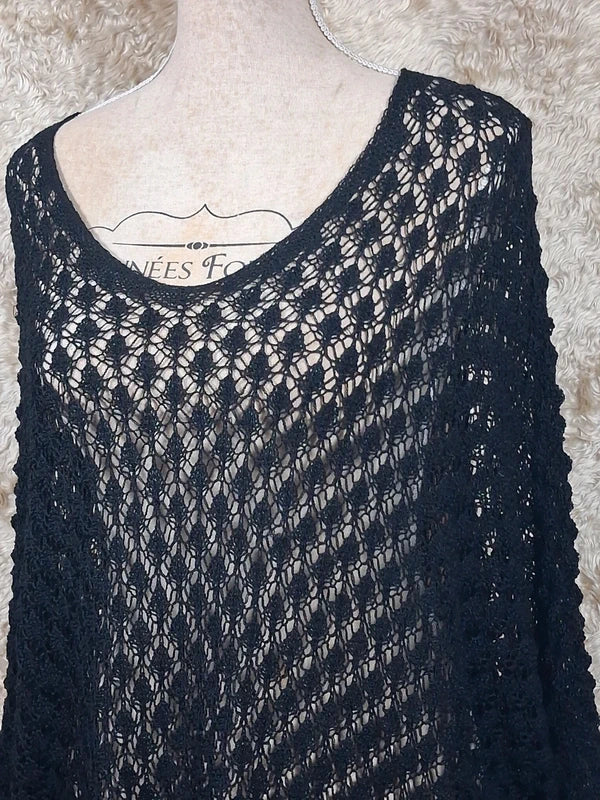 Pull tunique noir ajouré oversize très loose jusqu’au 56