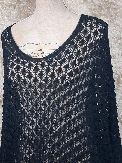 Pull tunique noir ajouré oversize très loose jusqu’au 56