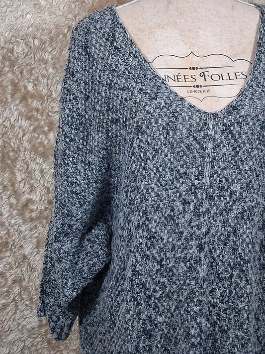 Pull tunique long gris chiné manches chauve-souris taille XL