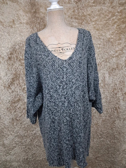 Pull tunique long gris chiné manches chauve-souris taille XL