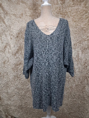Pull tunique long gris chiné manches chauve-souris taille XL