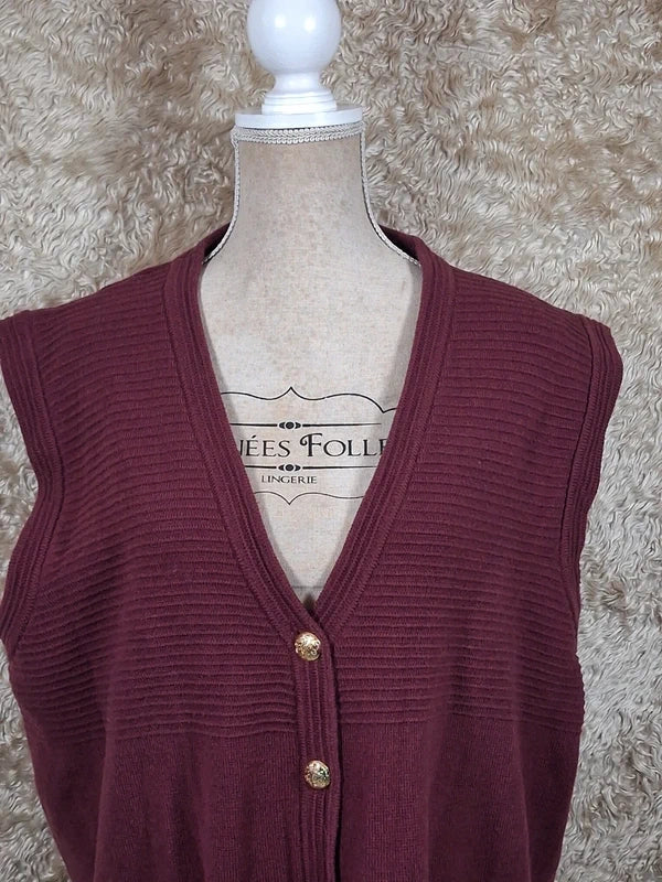 Gilet long sans manches bordeaux boutons dorés taille 52