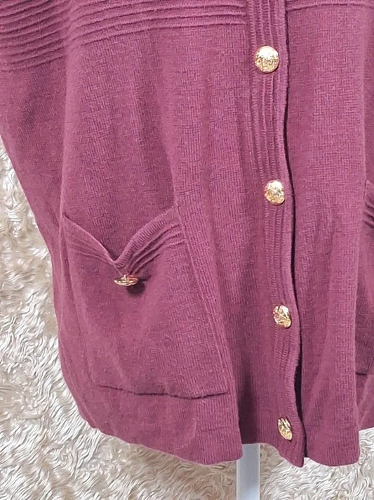 Gilet long sans manches bordeaux boutons dorés taille 52