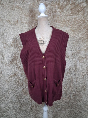 Gilet long sans manches bordeaux boutons dorés taille 52