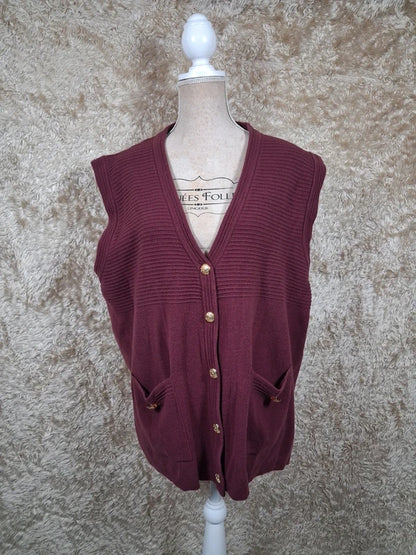 Gilet long sans manches bordeaux boutons dorés taille 52