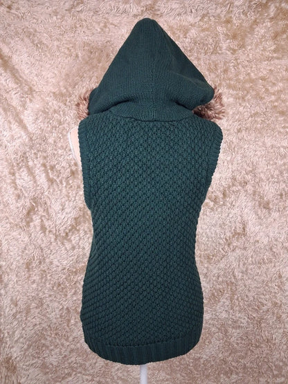 Gilet long sans manches Clockhouse vert capuche fourrure taille L
