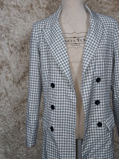 Blazer long Missguided à carreaux noir et blanc taille 40