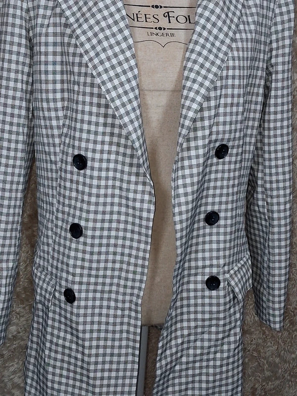 Blazer long Missguided à carreaux noir et blanc taille 40