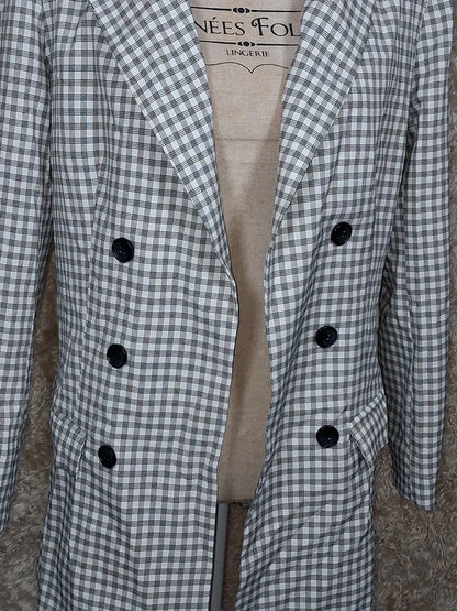 Blazer long Missguided à carreaux noir et blanc taille 40