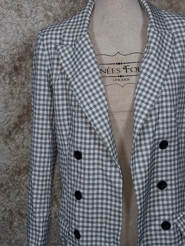 Blazer long Missguided à carreaux noir et blanc taille 40