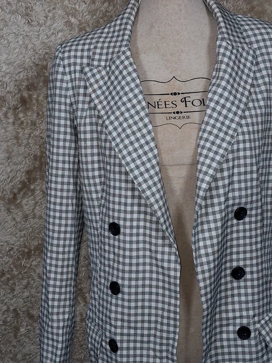 Blazer long Missguided à carreaux noir et blanc taille 40