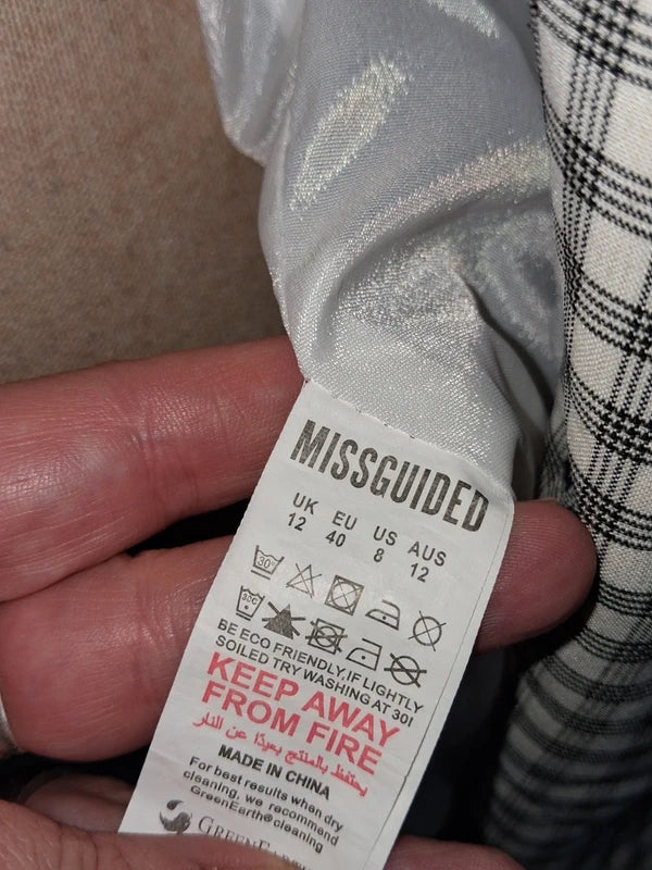 Blazer long Missguided à carreaux noir et blanc taille 40