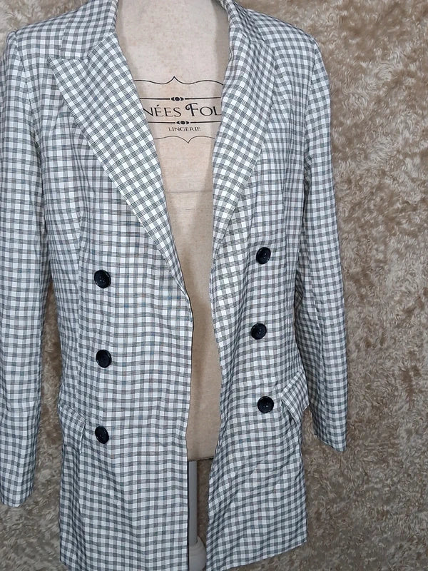 Blazer long Missguided à carreaux noir et blanc taille 40
