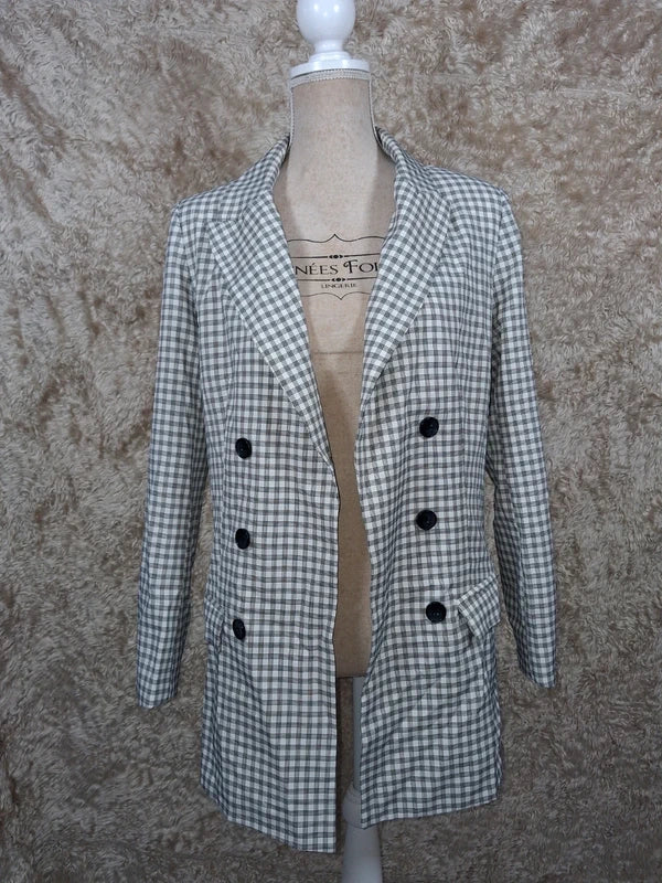 Blazer long Missguided à carreaux noir et blanc taille 40
