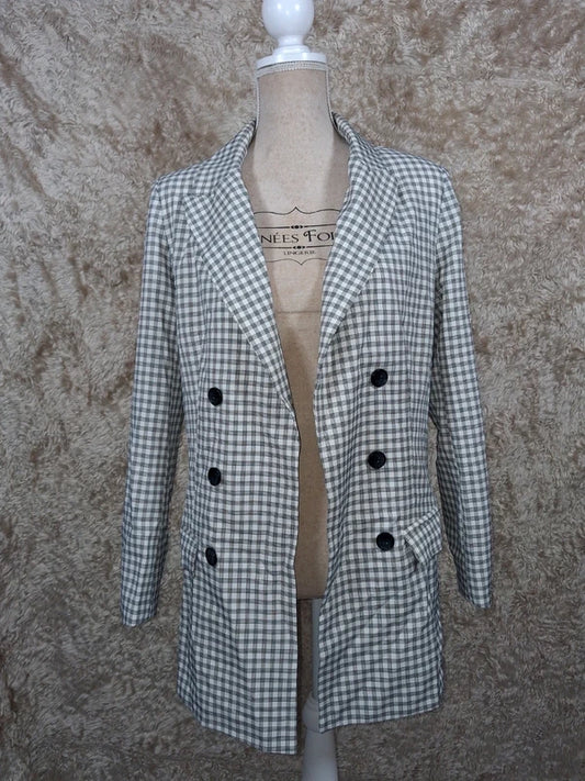 Blazer long Missguided à carreaux noir et blanc taille 40