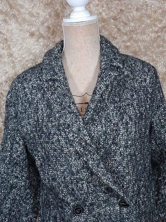 Manteau IKKS gris chiné effet tweed double boutonnage taille 40