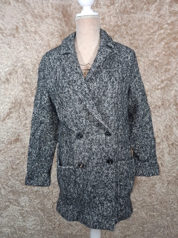 Manteau IKKS gris chiné effet tweed double boutonnage taille 40