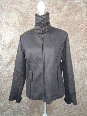 Veste effet peau lainée grise col fausse fourrure taille M